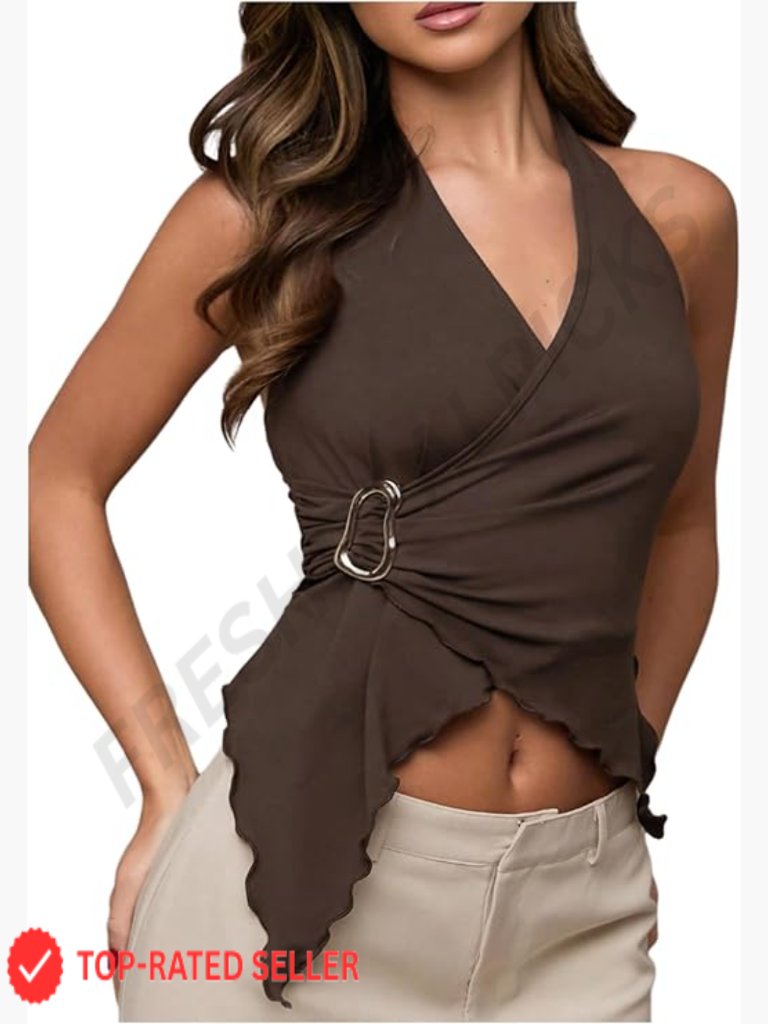 Tie Backless Halter Top Asymmetrical Wrap Y2k Party Going Out Tank